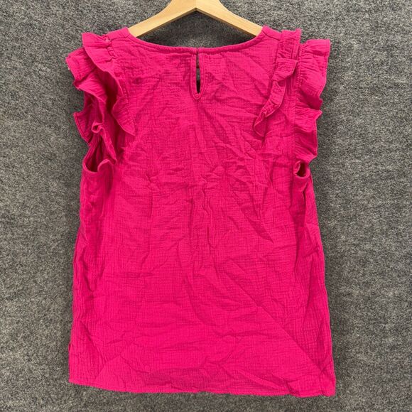 New Bibi Blouse Women S Small Pink V-Neck Sleeveless Wide Strap Hook&Eye Ruffle - Picture 2 of 8